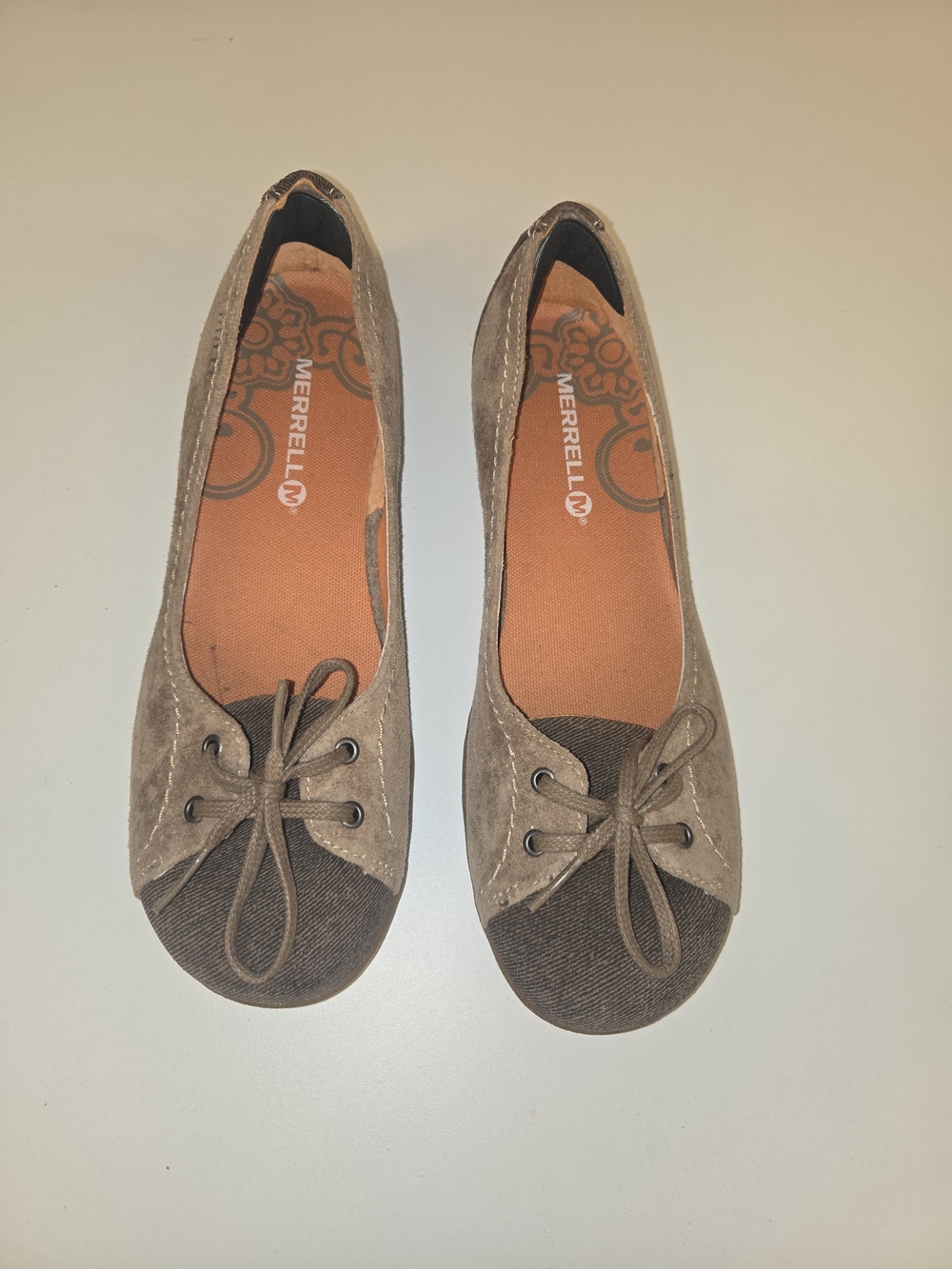 Merrell Brown Two-Tone Suede & Canvas Bow Flats
